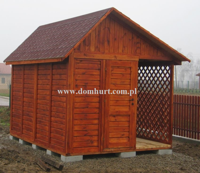 domek na narzędzia z pergolą